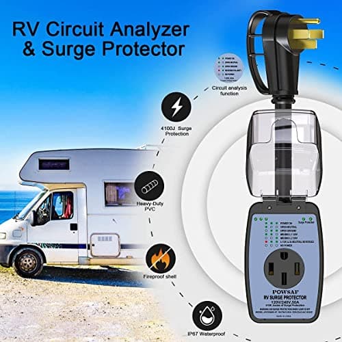 rv Surge Protector 50 amp with Waterproof Cover, rv Voltage Protector/Monitor with Surge Protection(4100 Joules), Designed with Easy to Use Handle, Black