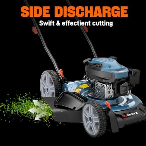 SENIX 144 cc Gas Lawn Mower, 21 inch 2-in-1 Push with Mulching and Side Discharge, 4-Cycle Engine, 6 Position Cutting Height Adjustment for Yard and Garden (LSPG-L6)