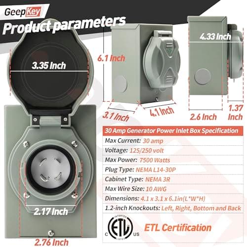 30 Amp Generator Inlet Box [Pre-Drilled] with Green Safely Light, PB30 Power Inlet Box, 7500 Watts Generator Transfer Switch Accessories for Emergency in Snowstorm Weather, ETL Listed