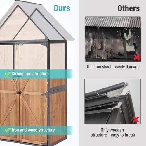 Sheds Outdoor Storage,Garden Shed with Metal Frame Structure and Adjustable Shelves,Large Capacity Storage Tool Cabinet Box for Backyard Garden Patio Lawn (Brown)