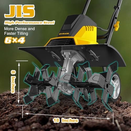 EVEAGE 18-Inch 13.5AMP Rototiller for Garden Corded Electric Tiller Machine 4'' - 8'' Farm Tilling Depth, Foldable Handle 6x4 Tines with Adjustable Wheels