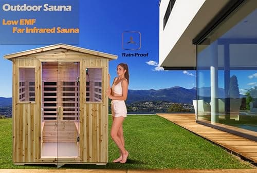 LTCCDSS Outdoor Far Infrared Sauna 4 Person | Withstand Temp -5℉-104℉, Outdoor Indoor Wooden Sauna Room for Home-12 Low EMF Boards-Canadian Hemlock-Chromotherapy-Bluetooth Speaker