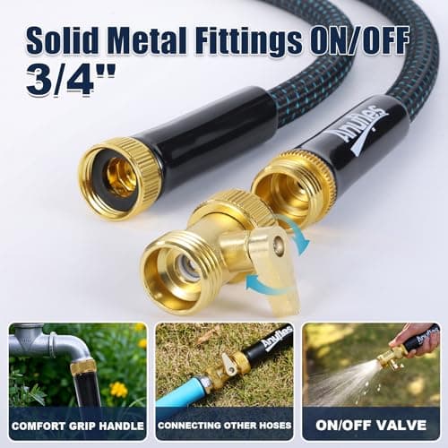 Garden Hose 50FT, Lightweight 3-Layer PVC Flexible Water Hose, No Kink, Leak-Resistant, High-Pressure with Meatl Fittings, Durable for Outdoor, Gardening, Washing Cars, Easy to Store