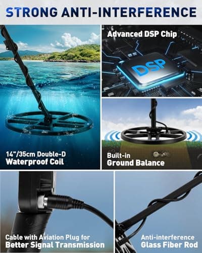 14'' Metal Detectors for Adults, Waterproof Double-D Search Coil, Professional Metal Detector with Pinpoint Mode, 13 inch Detection Depth, 4 Modes