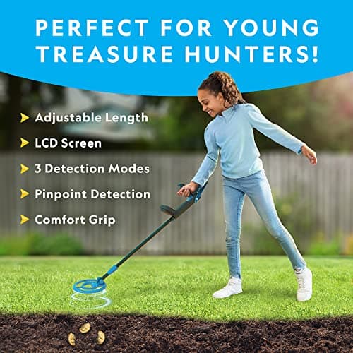 NATIONAL GEOGRAPHIC Metal Detector for Kids - 7.4" Waterproof Metal Detector Coil, Lightweight Gold Detector with Pinpoint Function & LCD Display, Beach Metal Detector (Amazon Exclusive)