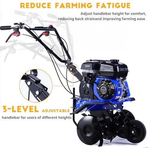 Rear Tine Tiller– 7HP 212CC 4-Cycle Gas Engine, 22" Adjustable Width, Heavy Duty High Carbon Steel Tines, Instant Reverse, Tiller for Gardening, New Ground Breaking & Deep Soil Cultivation