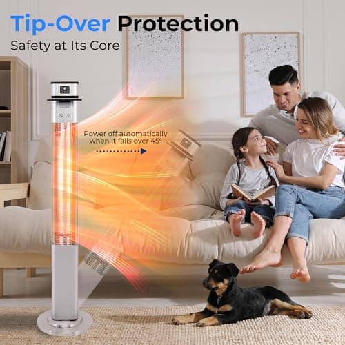 SereneLife Infrared Patio Heater, 1500W Electric Standing with Remote Control, IP44 Approved, Odorless, Three Power Settings, Indoor/Outdoor for Restaurant, Backyard, Garage, Decks