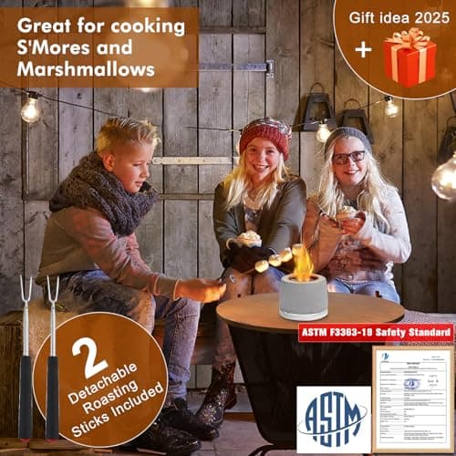 Concrete Tabletop Fire Pit with ASTM Certified, Table Top Portable Rubbing Alcohol Fireplace Indoor Outdoor Decor Long Time, White