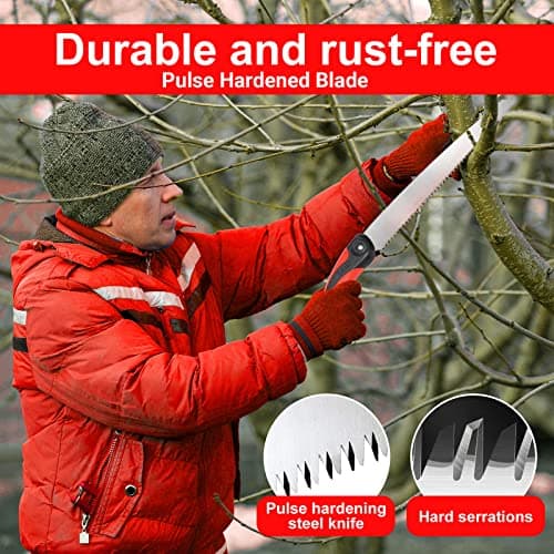 Pruning Saw with Scabbard Japanese Fixed Straight Hand Saw, Portable Tree Limb Cutter 11 Inch Blade Garden Pruner tool for Camping, Dry Wood and Fruit Trees