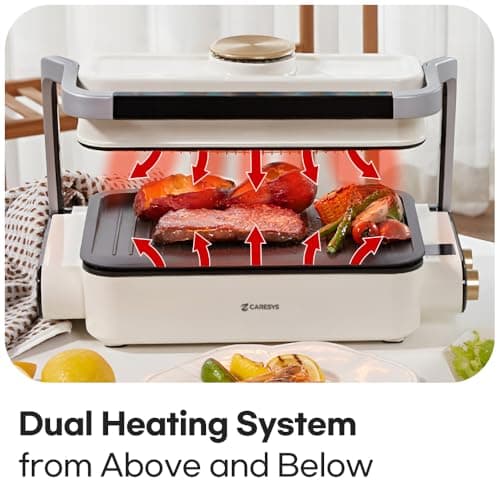 Smokeless Double Care Grill, Electric Indoor Tabletop Grill, Dual Heating, Fast Grilling, Portable, Nonstick, Adjustable Temperature, Ideal for K-BBQ