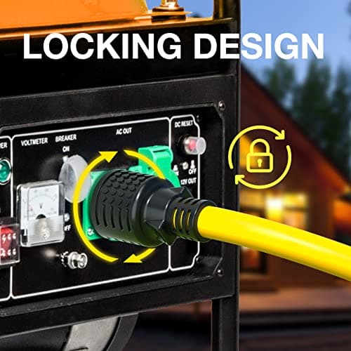 addlon 15FT 4-Prong 30 amp Generator Cord with Organizer Bag, NEMA L14-30P/L14-30R, 125/250 Volt 7500 Watts, 10 Gauge SJTW Locking Power Extension Cord for Manual Transfer Switch, Yellow, ETL Listed