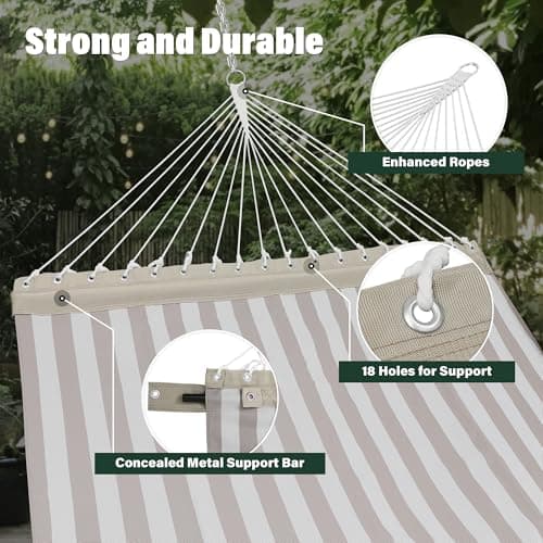 Patio Watcher 13 FT Quick Dry Textilene Hammock - Outdoor Double Hammock - Heavy Duty for Outside - 450 lbs Capacity - Beige White