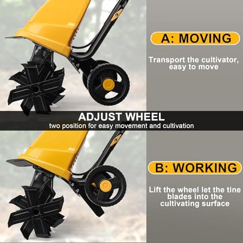Garden Rototiller 16-Inch 13.5-Amp Corded Electric Tiller/Cultivator, Adjustable Wheels, 8-Inch Tilling Depth, Powerful and Lightweight Tiller