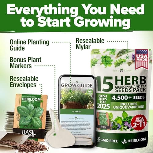 HOME GROWN 15 Culinary Herb Seeds 4,500+ Heirloom 𝗡𝗢𝗡-𝗚𝗠𝗢, 𝗨𝗦𝗔-𝗦𝗢𝗨𝗥𝗖𝗘𝗗 High Germination Rate, for Planting Indoor Hydroponic Outdoor, Gardening Gifts for Women Men, Mothers Day Gifts