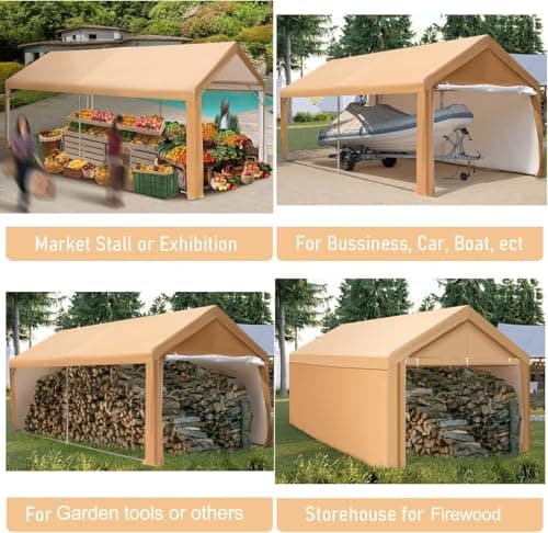 MFSTUDIO Carport 10x20 ft, Heavy Duty Carports Car Canopy Tent with Removable Sidewalls Doors, Portable Garage Waterproof UV-Resistant Car Ports for Camping SUV, Cars, Trucks, Boats, and Vehicles