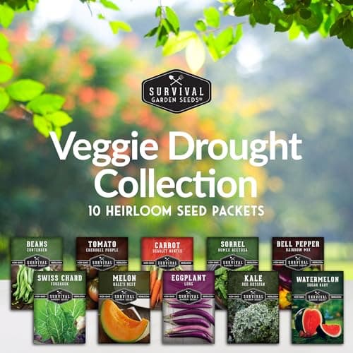 Drought-Tolerant Vegetable Seed Collection - 10 Packets of Seeds to Grow Drought-Resistant Plants for Growing in Home Vegetable Gardens - Non-GMO Heirloom Open-Pollinated - Survival Garden Seeds