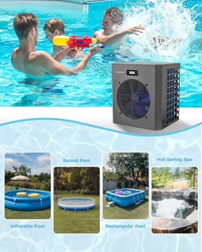16000 BTU Swimming Pool Heat Pump 5000 Gallon Electric Pool Heater for Above Ground Pool 5KW Heating or Cooling WiFi Control Timer Pool Heater 120V 60Hz