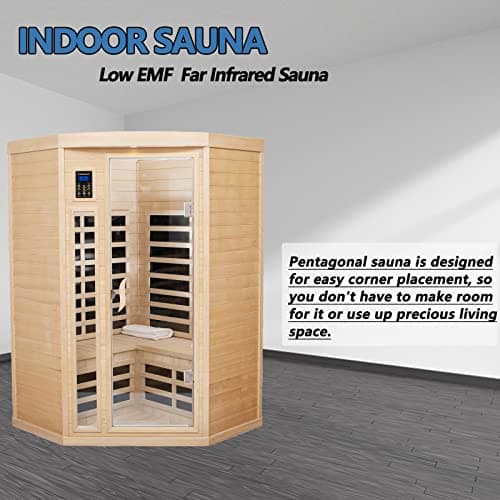 Far Infrared Sauna Low EMF Wooden Saunas for Home, 2-3 Person Indoor Home Saunabox, 1600watt Canadian Hemlock Sauna Room with Bluetooth, LCD, 10 Minutes Pre-Warm up