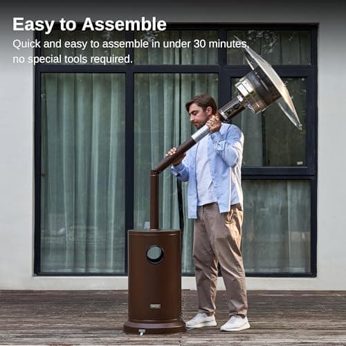 EAST OAK 50,000 BTU Patio Heater for Outdoor Use With Round Table Design, Double-Layer Stainless Steel Burner and Wheels, Outdoor Patio Heater for Home and Commercial, Bronze, 31.9" x 31.9" x 86.6"
