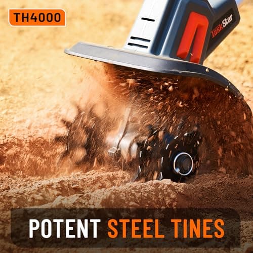 Cordless Tiller for Gardening 360 RPM Rototiller TH4000 Cultivator TaskStar Electric Garden Tiller Battery Powered Total 4000mAh,48 Heavy-Duty Steel Tines for Smooth Ground Breaking,Tending,Composting