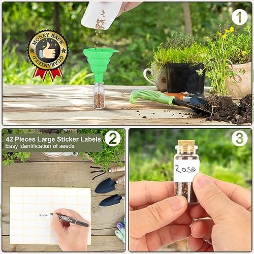 【40 Slots】 Seed Storage Organizer, Sturdy Seed Organizer Storage Box with Dual Zipper Bag and 42Pcs Label Stickers, Glass Seed Storage Container for Flower Vegetable Plants Garden Seeds Saving