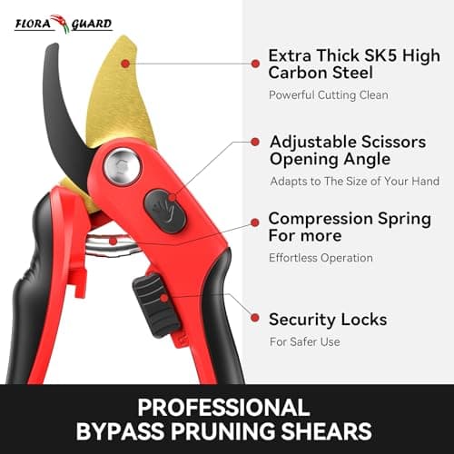 FLORA GUARD Bypass Pruning Shears, Garden Shears Heavy DutyTree Trimmers & Garden Clippers with Ergonomic Handle, Ideal Hand Pruners for Gardening, Shrubs & Branch Cutting.（HC202）