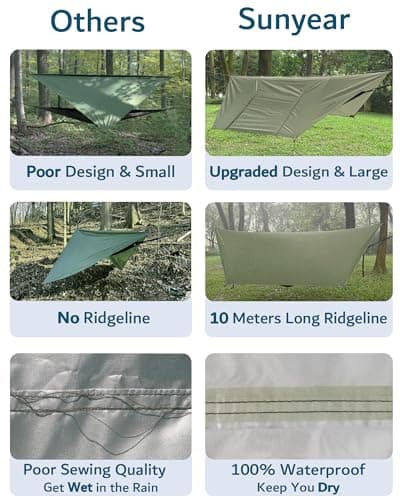 Sunyear Camping Hammock with Net - Double&Single Hammock with House-Like Net- Easy Setup & Pack, Lightweight & Portable, Perfect for Hiking, Backpacking, Outdoor Sleeping
