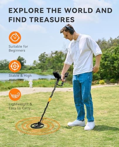 SUNPOW Metal Detector for Adults & Kids, Kids Metal Detector Waterproof for Gold Detecting, Stable Anti-Interference, Higher Accuracy, Bigger LCD Display, 4 Modes, IP68 Search Coil, OT-MD13