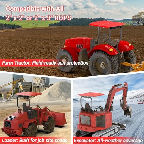 Red Tractor Canopy for ROPS 53-3/8" X 53-3/8", Tractor Shade Canopy Roof for Tractor and Mowers, Non-Fading High-Density Thermoplastic (Will Add About 4'' to The Height of The Tractor)