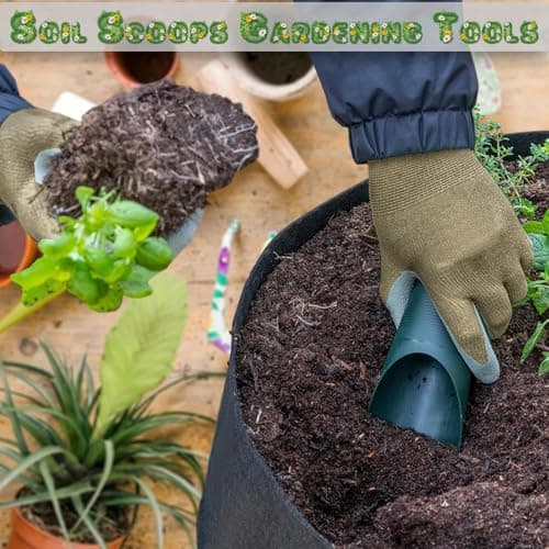 Home-X Set of 2 Soil Scoops - Mini Hand Scoops for Transplanting, Weeding, and Potting - Small Garden Scoop, Potting Scoopers, Bonsai Tool - Set of 2 Different Sizes 6½" x 2½" and 6¼" x 1¾" - Green