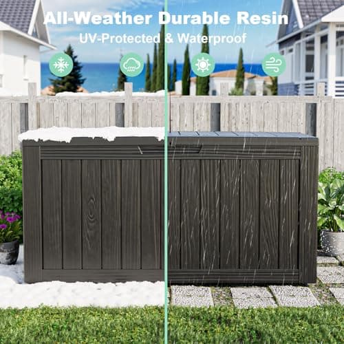 76 Gallon Outdoor Deck Box,Storage Lockable Waterproof Patio Furniture,Garden Tools,Cushions,Pool Accessories Outside Storage Resin Box(Black)