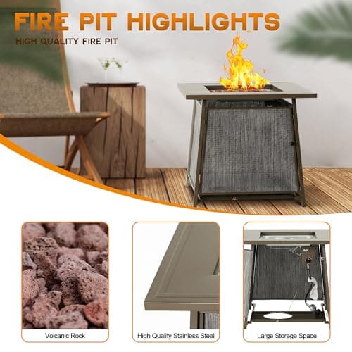 BALI OUTDOORS 50,000 BTU Propane Fire Pit Outdoor, 28 inch Propane Fire Pit Table Square, Gas Firepits for Outside Patio, Garden, Backyard