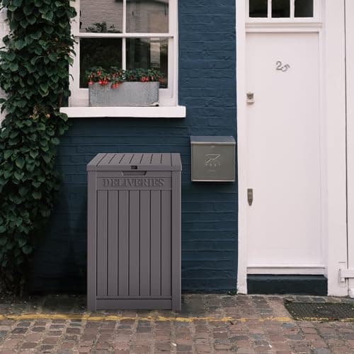 55 Gallon Lockable Resin Deck Box, Waterproof & UV-Resistant Outdoor Storage Box for Cushion Storage and Delivery Storage, Coffee