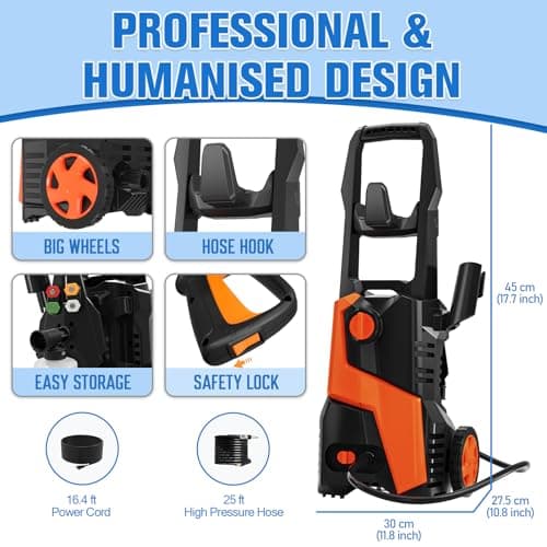 Electric Pressure Washer 4800PSI 2.9GPM with 4 Nozzles, 25FT Hose & Soap Tank, for Cars, Patio, Pool Cleaning (Orange)