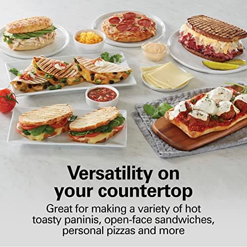 Hamilton Beach Panini Press Sandwich Maker & Electric Indoor Grill with Locking Lid, Opens 180 Degrees for any Thickness for Quesadillas, Burgers & More, Nonstick 8" x 10" Grids, Red (25462Z)