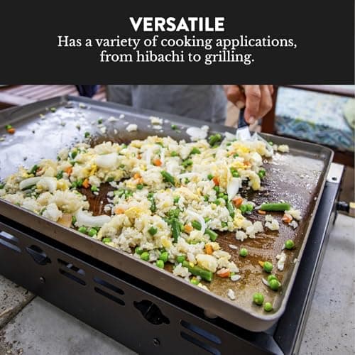 Gas One Flat Top Grill with 3 Burners Auto Ignition Propane Portable Stainless Steel Tabletop Grill with Pre Season Griddle Convenient Drip Tray Ideal for RV, Camping