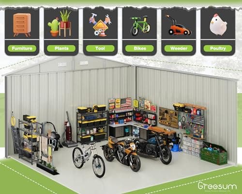 Greesum Outdoor Storage Shed 10 x 10 ft. Utility Tool Shed Metal Storage Garden Shed with Door & Lock for Patio Storage, Gray