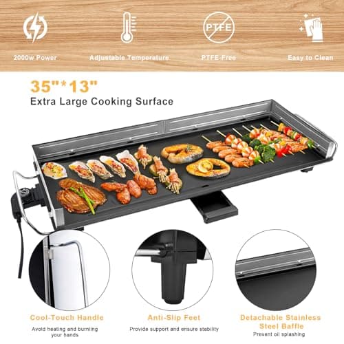 35" Electric Nonstick Extra Large Griddle Grill-Teppanyaki Grill BBQ Indoor/Outdoor with Adjustable Temperature,Detachable for Easy Cleaning,Extra Wide