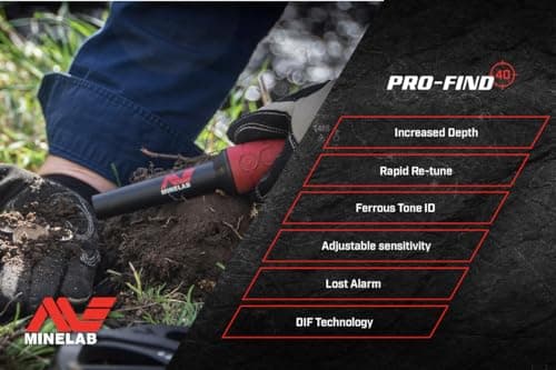 MINELAB PRO-FIND 40 Waterproof Pinpointer Metal Detector for Experts with Tone ID & Adjustable Sensitivity (Built-in Flashlight, Holster & Lanyard Included)