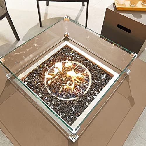 Fire Pit Wind Guard, 17.5 Square Fire Pit Glass Wind Guard Made of Clear Tempered Glass, Set with Assembly Instructions, Screwdriver, Easy to Install