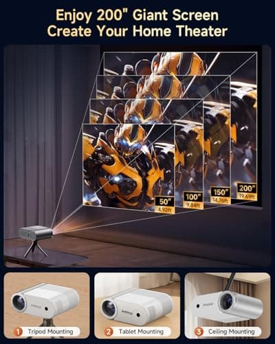 Outdoor Projector With WiFi and Bluetooth, 1080P Movie Projectors for Phone, Home Theater Projector for Bedroom, 200” Screen Wireless WiFi Projector with 3W Speaker for iPhone/HDMI/USB/TV Stick