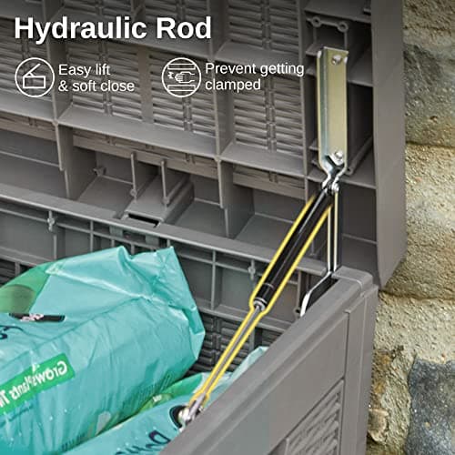 EAST OAK Outdoor Storage Box, 100 Gallon Deck Box, Waterproof Resin Storage Bench for Patio Cushions, Gardening Tools, Pool Accessories, Lockable, UV Resistant, Grey
