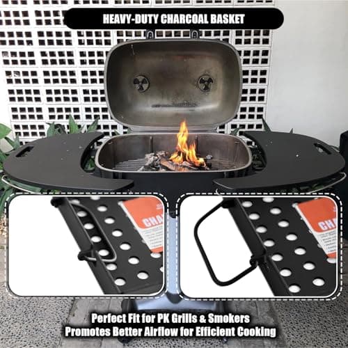 SafBbcue Grill Basket Tray for PK Original and other Charcoal Grills Charcoal Grill Basket Tray for PK Grills BBQ Grill Accessories for PK and Other Charcoal Grills Steel Charcoal Briquette Holder for PK99090