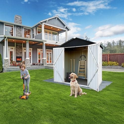 6x4 Ft Storage Shed with Floor, Permanent Steel Building with Lockable Doors & Air Vent for Backyard Garden Patio Lawn - White+Black