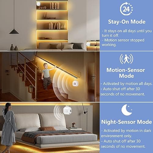 HOUHUI Motion Sensor Light Indoor Under Bed Lights, 16.4Ft Dimmable Motion Activated LED Strip Lights for Bedroom, Warm White USB Under Cabinet Lights Motion Sensor LED Strip for Kitchen Stair Closet