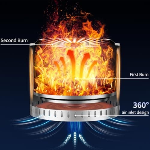 22" Stainless Steel Smokeless Fire Pit, Outdoor Protable Smokeless Wood Burning Fire Pits for Bonfire, Patio, Camping, Firepit for Outside with Poker & Cover(Vertical Hole)