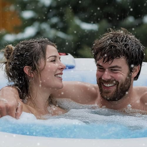 ALEKO Diamond 4-Person Inflatable Jetted Hot Tub | 120 Soothing Bubble Jets | Energy Efficient Cover | LED Lights with 7 Lights | 360-Degree Bubble Massage | 211 Gallon Water Capacity