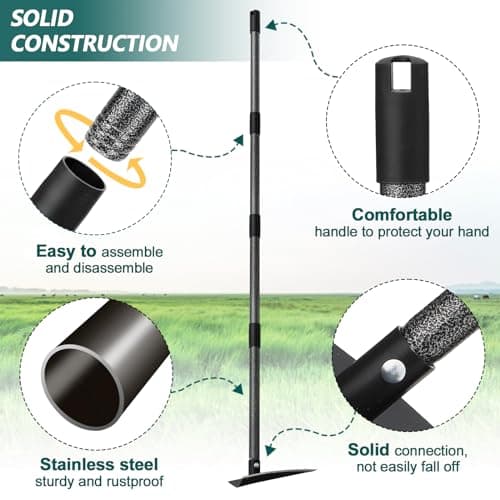 Hoe Garden Tool, Triangle Hoe Gardening Weeding Tool, 60" Long Handle Heavy Duty Manual Weeder Gardening Hand Tools for Weeding, Digging, Loosening Soil