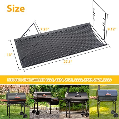 27 inch Charcoal Ash Pan Replacement for Char-Griller 1224 1324 2121 2222 2727 2828 2929, for Charbroil 17302056 Grill Grates Replacement with 2pcs Grate Hanger