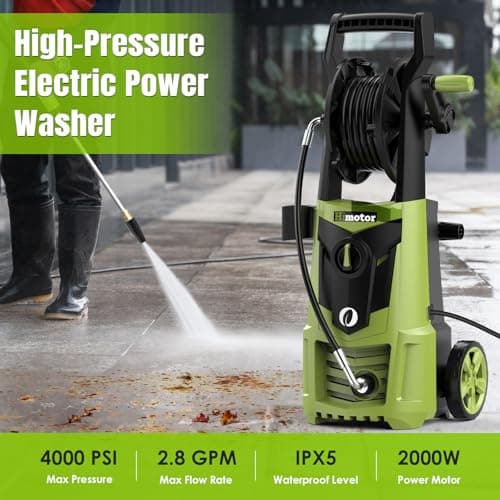 Pressure Washer, 4000PSI 2.8 GPM Power Washer with 35FT Power Cord and 26FT Hose, Electric Pressure Washer with 5 Nozzles & 500ml Foam Cannon, Cleaning for Cars, Home, Driveways, Yards, Pools